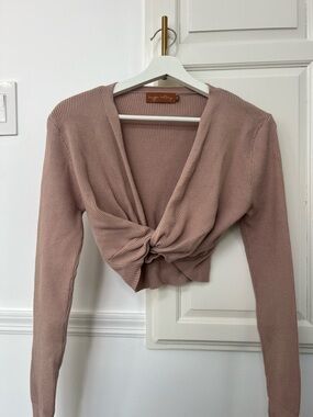 Twist Front Ribbed Crop Top in Dusty Brown